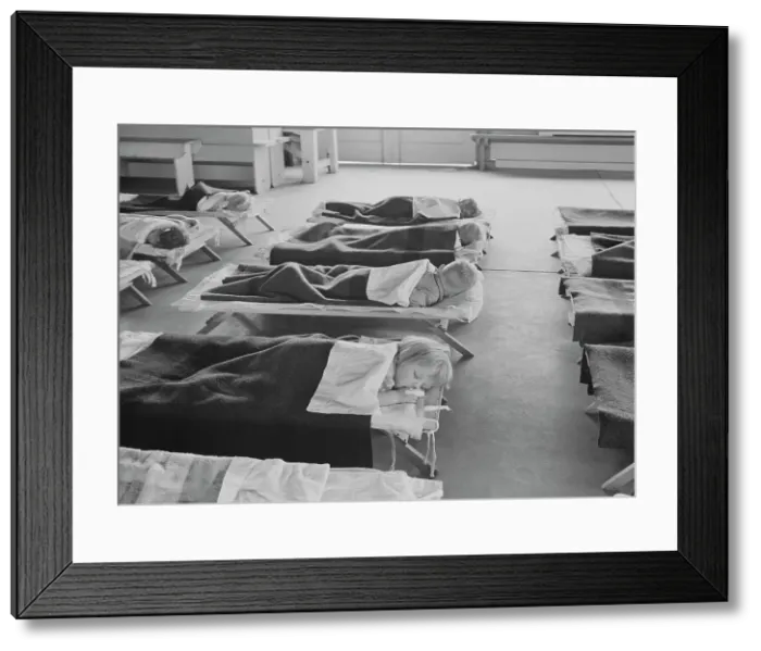 Framed Print : Rest time in nursery school for migrant children at Shafter Camp, California, 1939. Creator: Dorothea Lange Framed Print : Rest time in nursery school for migrant children at Shafter Camp, California, 1939. Creator: Dorothea Lange