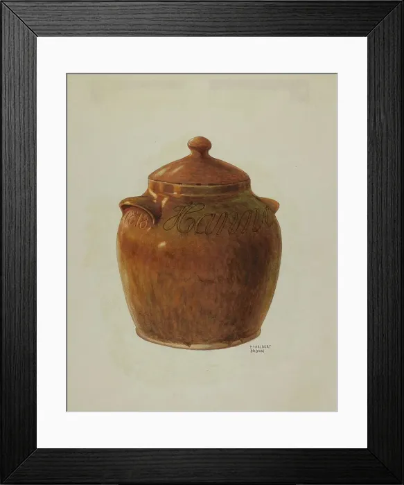 Framed Print : Pa. German Jar with Lid, c. 1941. Creator: Ethelbert Brown Framed Print : Pa. German Jar with Lid, c. 1941. Creator: Ethelbert Brown