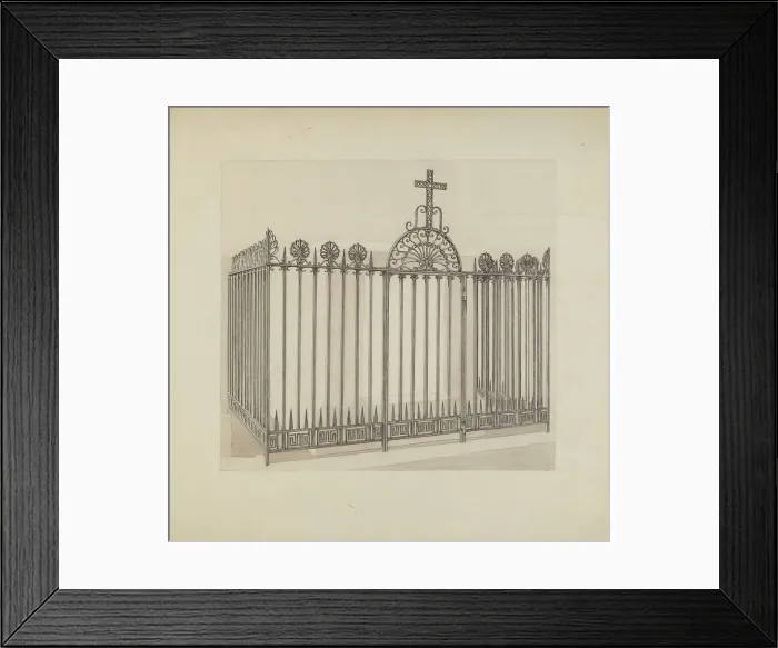 Framed Print : Iron Gate and Fence, c. 1936. Creator: Arelia Arbo Framed Print : Iron Gate and Fence, c. 1936. Creator: Arelia Arbo