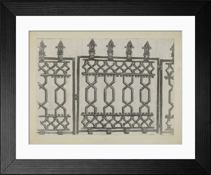 Framed Print : Cast Iron Rail and Gate, c. 1936. Creator: Arelia Arbo Framed Print : Cast Iron Rail and Gate, c. 1936. Creator: Arelia Arbo