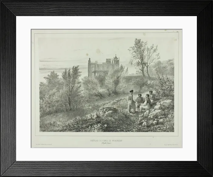 Framed Print : The Château of Count Woronzoff, Aloupka, Crimea, August 12, 1837, 1840. Creator: Auguste Raffet Framed Print : The Château of Count Woronzoff, Aloupka, Crimea, August 12, 1837, 1840. Creator: Auguste Raffet