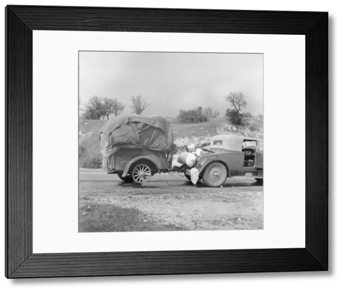 Framed Print : An oil worker builds himself a trailer and takes to the road, California, 1936. Creator: Dorothea Lange Framed Print : An oil worker builds himself a trailer and takes to the road, California, 1936. Creator: Dorothea Lange