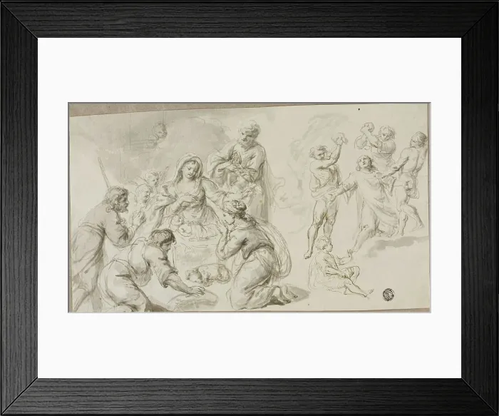 Framed Print : Adoration of the Shepherds; Stoning of Saint Stephen, n.d. Creator: Unknown
