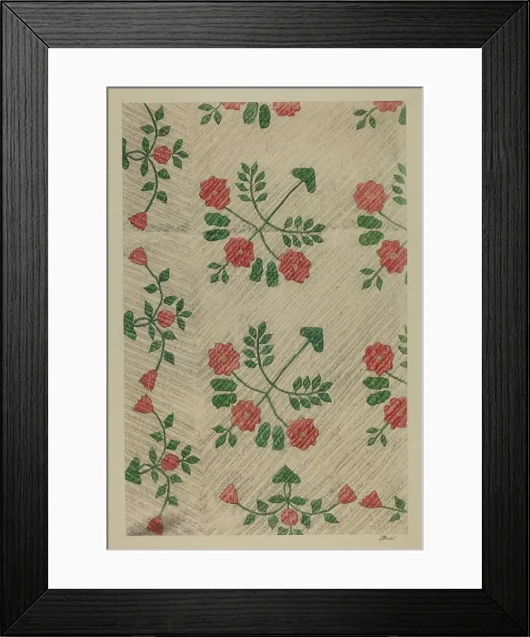Framed Print : Quilt - Rose Design, 1938. Creator: Ralph Atkinson Framed Print : Quilt - Rose Design, 1938. Creator: Ralph Atkinson