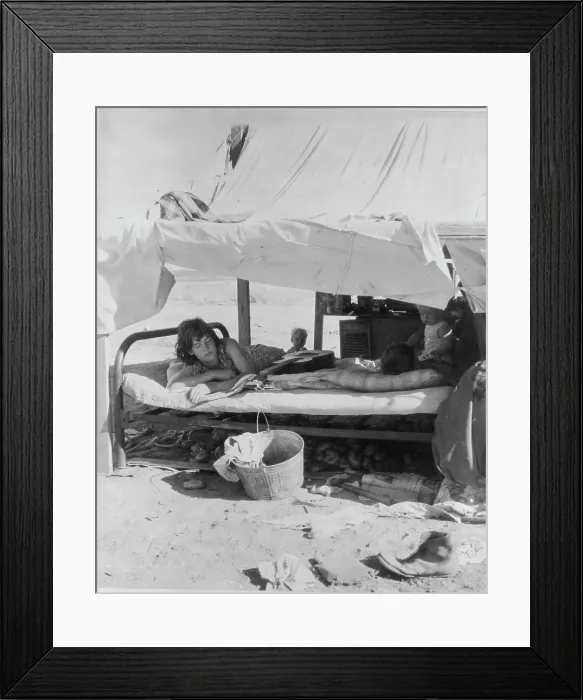 Framed Print : Oklahoma potato picker's family encamped on the flats near Shafter, California, 1935. Creator: Dorothea Lange Framed Print : Oklahoma potato picker's family encamped on the flats near Shafter, California, 1935. Creator: Dorothea Lange