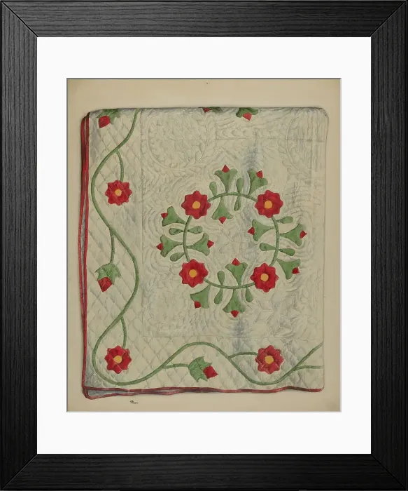 Framed Print : Quilt - Circle with Tulips, c. 1937. Creator: Ralph Atkinson Framed Print : Quilt - Circle with Tulips, c. 1937. Creator: Ralph Atkinson