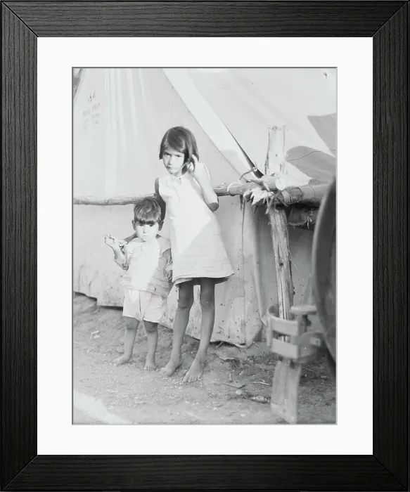 Framed Print : Migrant Mexican children in contractor's camp at time of early pea harvest, Nipomo, California, 1935 Creator: Dorothea Lange Framed Print : Migrant Mexican children in contractor's camp at time of early pea harvest, Nipomo, California, 1935 Creator: Dorothea Lange