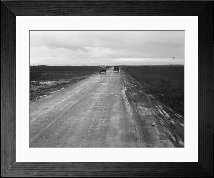 Framed Print : County road between potato fields, Kern County, California, 1939. Creator: Dorothea Lange Framed Print : County road between potato fields, Kern County, California, 1939. Creator: Dorothea Lange
