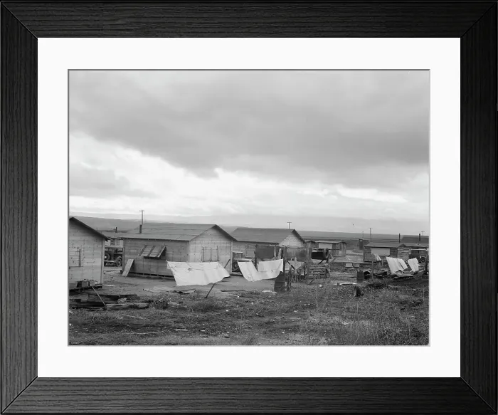 Framed Print : Company cotton pickers camp after picking season, Buttonwillow, California, 1939. Creator: Dorothea Lange. Company cotton pickers camp after picking season, Buttonwillow, California, 1939. Creator: Dorothea Lange Framed Print : Company cotton pickers camp after picking season, Buttonwillow, California, 1939. Creator: Dorothea Lange. Company cotton pickers camp after picking season, Buttonwillow, California, 1939. Creator: Dorothea Lange