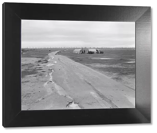 Camp of two related families seen from U.S. 99. Kern County, California, 1939. Creator: Dorothea Lange