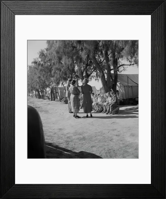 Framed Print : Sunday school for migrant children in a potato pickers camp, Kern County, California, 1937. Creator: Dorothea Lange