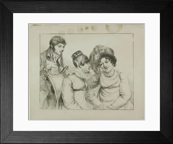 Framed Print : Man and Two Women Conversing, 1817. Creator: Vivant Denon Framed Print : Man and Two Women Conversing, 1817. Creator: Vivant Denon