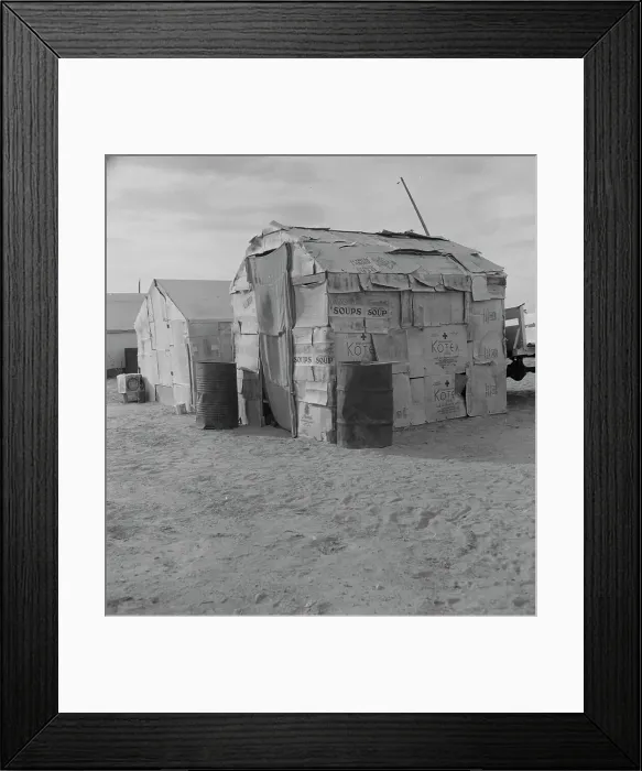 Framed Print : Migratory field worker's home on the edge of a pea field, Imperial Valley, California, 1937. Creator: Dorothea Lange Framed Print : Migratory field worker's home on the edge of a pea field, Imperial Valley, California, 1937. Creator: Dorothea Lange