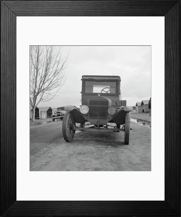 Framed Print : Model T Fords still carry migrants, FSA migratory labor camp at Farmersville, CA, 1939. Creator: Dorothea Lange Framed Print : Model T Fords still carry migrants, FSA migratory labor camp at Farmersville, CA, 1939. Creator: Dorothea Lange