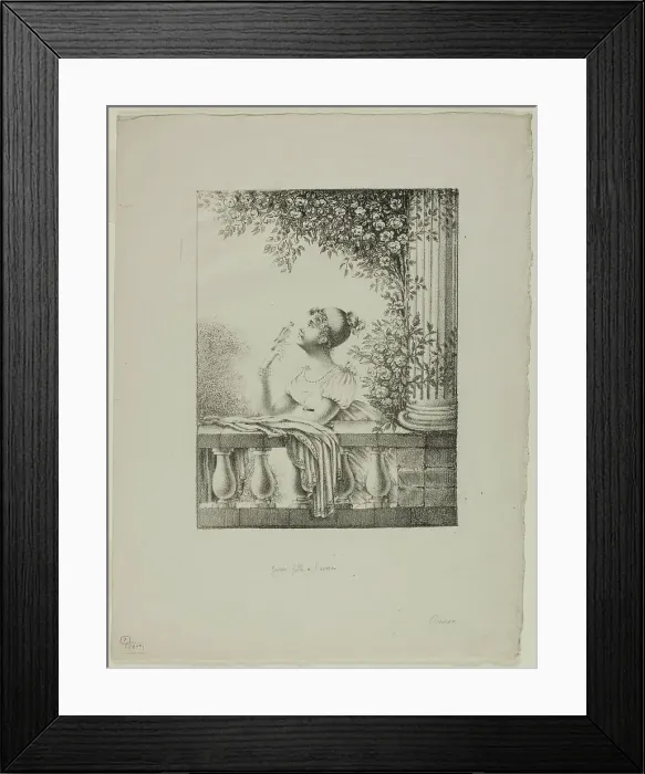 Framed Print : Young Girl with Bird, c. 1820. Creator: Vivant Denon Framed Print : Young Girl with Bird, c. 1820. Creator: Vivant Denon