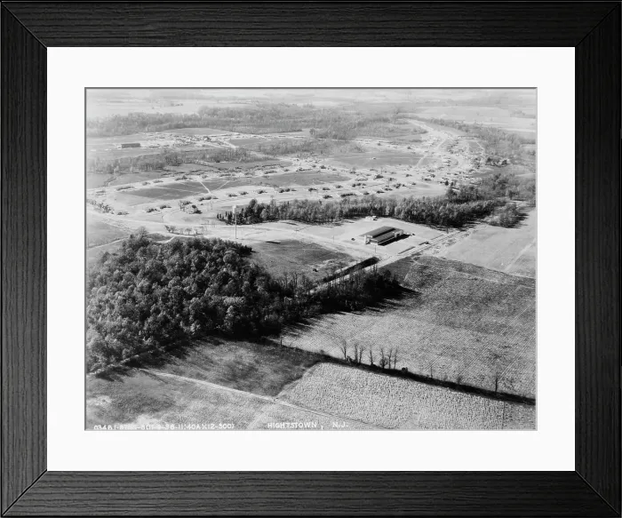 Framed Print : Air view of Jersey Homesteads, Hightstown, New Jersey, 1936. Creator: Dorothea Lange Framed Print : Air view of Jersey Homesteads, Hightstown, New Jersey, 1936. Creator: Dorothea Lange