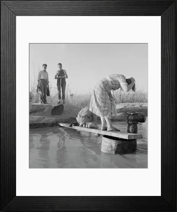 Framed Print : Oklahoma migratory workers washing in a hot spring in the desert, Imperial Valley, California, 1937. Creator: Dorothea Lange Framed Print : Oklahoma migratory workers washing in a hot spring in the desert, Imperial Valley, California, 1937. Creator: Dorothea Lange