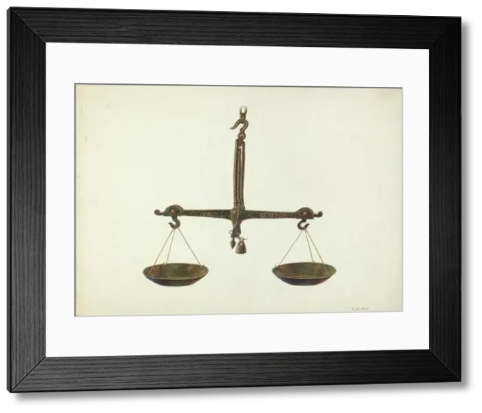 Framed Print : Balance Scales, c. 1939. Creator: Ruth Buker Framed Print : Balance Scales, c. 1939. Creator: Ruth Buker
