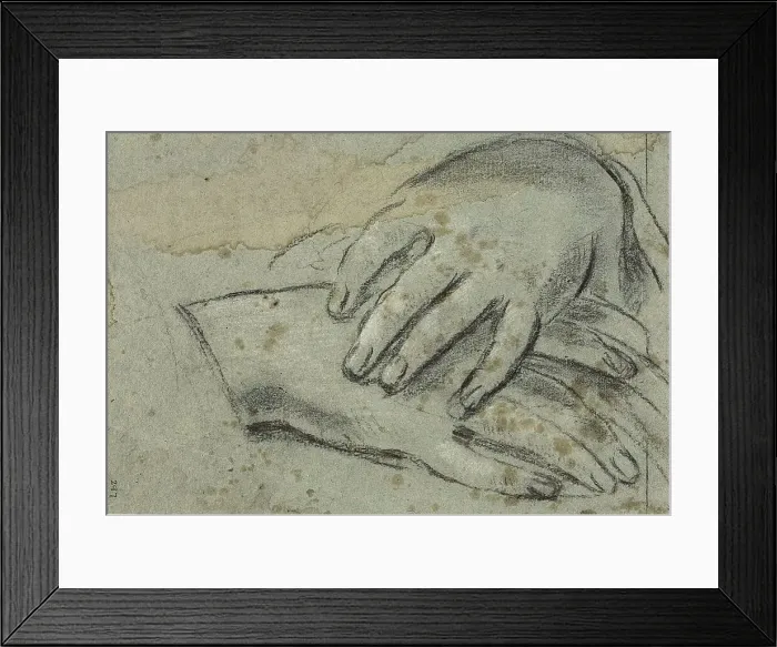 Framed Print : Crossed Hands (recto); Right Foot, Partially Covered by Drapery (verso), 1625 / 29 (r); c1620 (v). Creator: Jacopo Cavedone Framed Print : Crossed Hands (recto); Right Foot, Partially Covered by Drapery (verso), 1625 / 29 (r); c1620 (v). Creator: Jacopo Cavedone