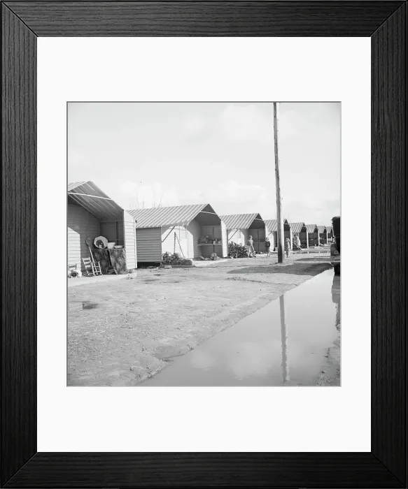 Framed Print : Prefabricated steel dwellings, Farm Security Administration, Farmersville, California, 1939. Creator: Dorothea Lange Framed Print : Prefabricated steel dwellings, Farm Security Administration, Farmersville, California, 1939. Creator: Dorothea Lange