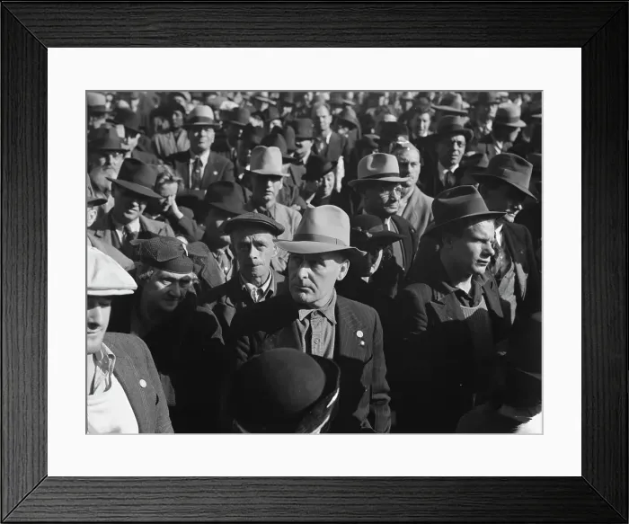 Framed Print : Listening to speeches at mass meeting of WPA workers... San Francisco, California, 1939. Creator: Dorothea Lange Framed Print : Listening to speeches at mass meeting of WPA workers... San Francisco, California, 1939. Creator: Dorothea Lange