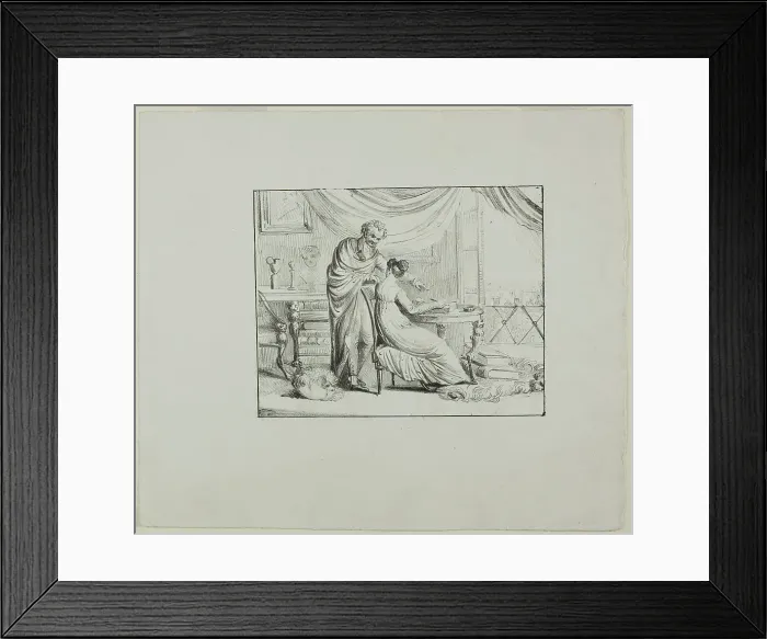 Framed Print : Denon Instructing a Young Woman Drawing on a Lithographic Stone, c. 1820. Creator: Vivant Denon Framed Print : Denon Instructing a Young Woman Drawing on a Lithographic Stone, c. 1820. Creator: Vivant Denon