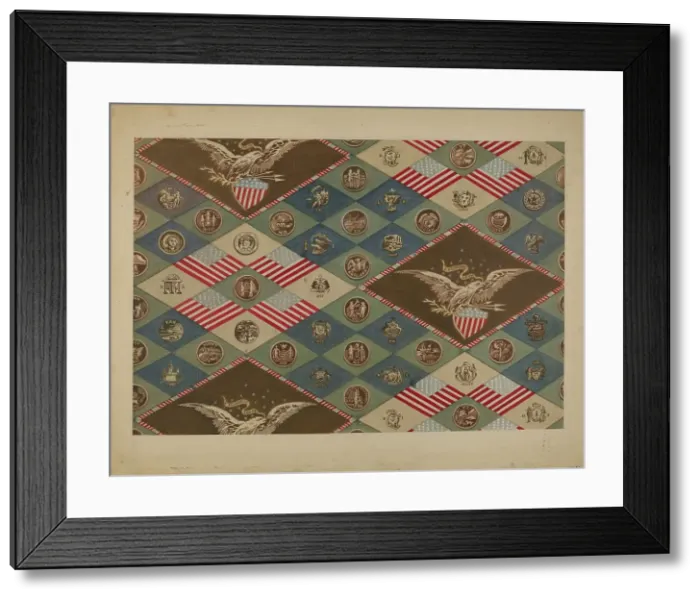 Framed Print : Textile (State Emblems), c. 1937. Creator: Angelo Bulone Framed Print : Textile (State Emblems), c. 1937. Creator: Angelo Bulone