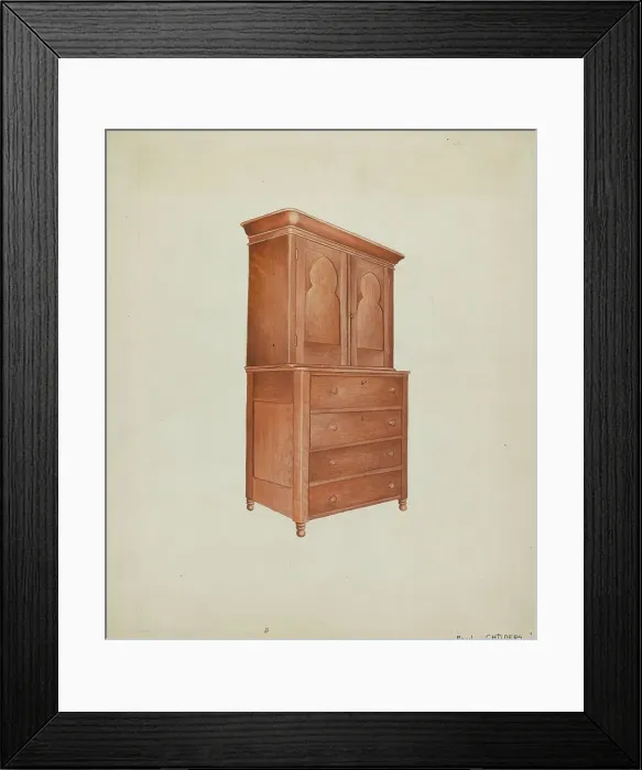 Framed Print : Shaker Cherry Cabinet with Drawers, c. 1937. Creator: William Paul Childers Framed Print : Shaker Cherry Cabinet with Drawers, c. 1937. Creator: William Paul Childers