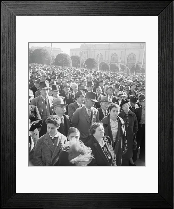Framed Print : Listening to speeches at mass meeting of WPA workers... San Francisco, California, 1939. Creator: Dorothea Lange Framed Print : Listening to speeches at mass meeting of WPA workers... San Francisco, California, 1939. Creator: Dorothea Lange