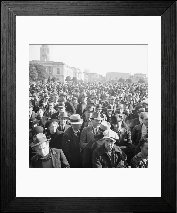 Framed Print : Listening to speeches at mass meeting of WPA workers protesting... San Francisco, California, 1939. Creator: Dorothea Lange Framed Print : Listening to speeches at mass meeting of WPA workers protesting... San Francisco, California, 1939. Creator: Dorothea Lange