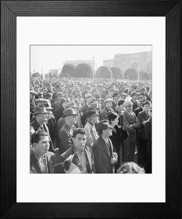 Framed Print : Listening to speeches at mass meeting of WPA workers... San Francisco, California, 1939. Creator: Dorothea Lange Framed Print : Listening to speeches at mass meeting of WPA workers... San Francisco, California, 1939. Creator: Dorothea Lange
