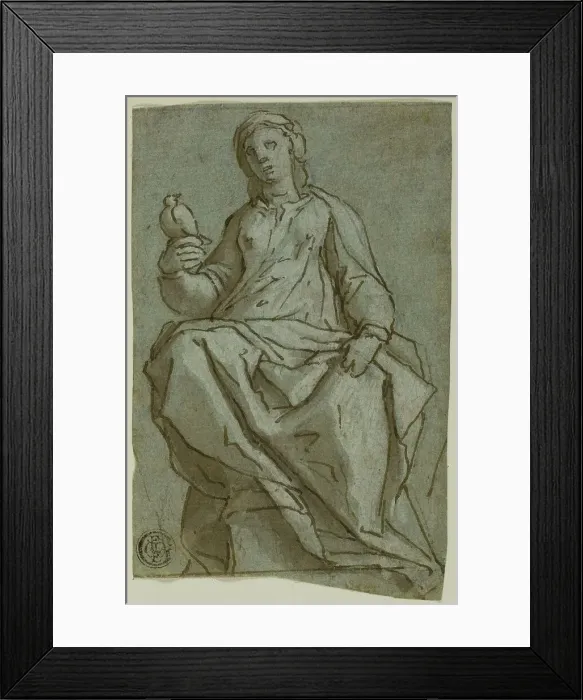 Framed Print : Seated Female Figure (Saint Scholastica?) Holding a Dove, n.d. Creator: Lazzaro Tavarone Framed Print : Seated Female Figure (Saint Scholastica?) Holding a Dove, n.d. Creator: Lazzaro Tavarone