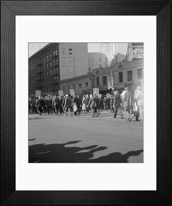 Framed Print : Mass meeting of WPA workers parading up Market Street, San Francisco, California, 1939. Creator: Dorothea Lange Framed Print : Mass meeting of WPA workers parading up Market Street, San Francisco, California, 1939. Creator: Dorothea Lange
