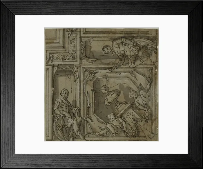 Framed Print : Design for Corner of a Ceiling Decoration, 1590 / 1614. Creator: Lazzaro Tavarone Framed Print : Design for Corner of a Ceiling Decoration, 1590 / 1614. Creator: Lazzaro Tavarone
