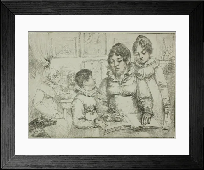 Framed Print : Family Group (Woman Reading to Two Children), c. 1820. Creator: Vivant Denon Framed Print : Family Group (Woman Reading to Two Children), c. 1820. Creator: Vivant Denon