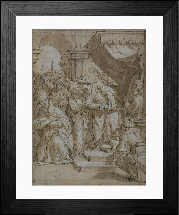Framed Print : Queen Intervening to Spare the Life of a Bishop Saint, c.1634. Creator: Lazzaro Tavarone Framed Print : Queen Intervening to Spare the Life of a Bishop Saint, c.1634. Creator: Lazzaro Tavarone