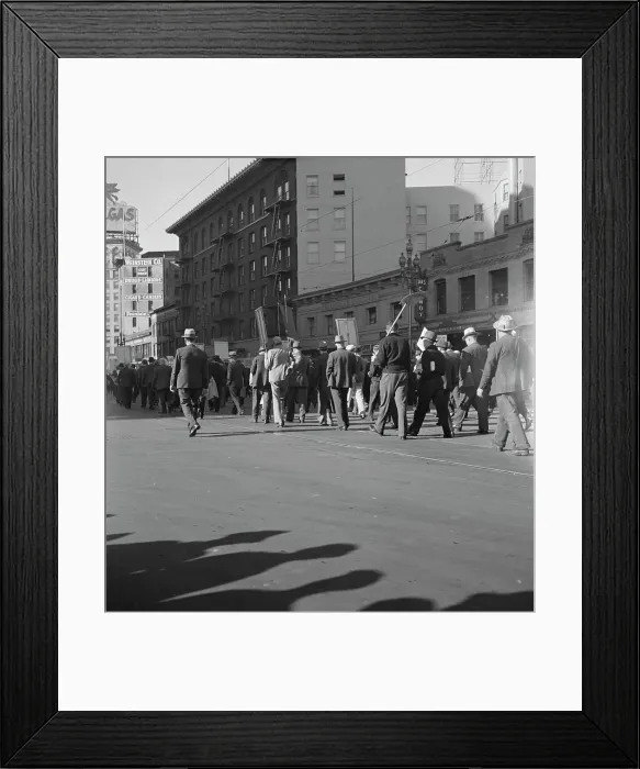 Framed Print : Mass meeting of WPA workers parading up Market Street, San Francisco, California, 1939. Creator: Dorothea Lange Framed Print : Mass meeting of WPA workers parading up Market Street, San Francisco, California, 1939. Creator: Dorothea Lange