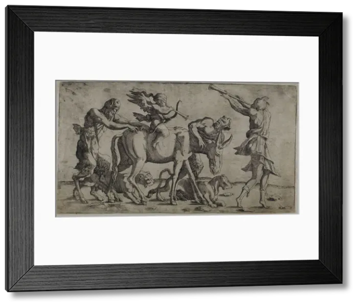 Framed Print : Cupid with Bandaged Eyes, 1540 / 45. Creator: Leon Davent Framed Print : Cupid with Bandaged Eyes, 1540 / 45. Creator: Leon Davent