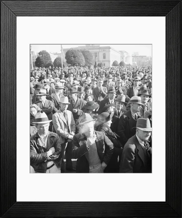Framed Print : Listening to speeches at mass meeting of WPA workers protesting... San Francisco, California, 1939. Creator: Dorothea Lange Framed Print : Listening to speeches at mass meeting of WPA workers protesting... San Francisco, California, 1939. Creator: Dorothea Lange