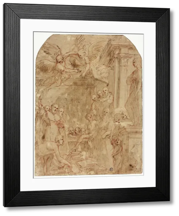 Framed Print : Study for the Trial of Saint Dominic's and Albigensian Books by Fire, 1614 / 16. Creator: Leonello Spada Framed Print : Study for the Trial of Saint Dominic's and Albigensian Books by Fire, 1614 / 16. Creator: Leonello Spada