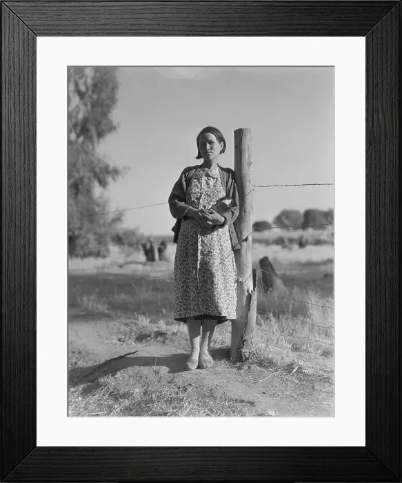 Framed Print : Pregnant migrant woman living in California squatter camp, Kern County, 1936. Creator: Dorothea Lange Framed Print : Pregnant migrant woman living in California squatter camp, Kern County, 1936. Creator: Dorothea Lange