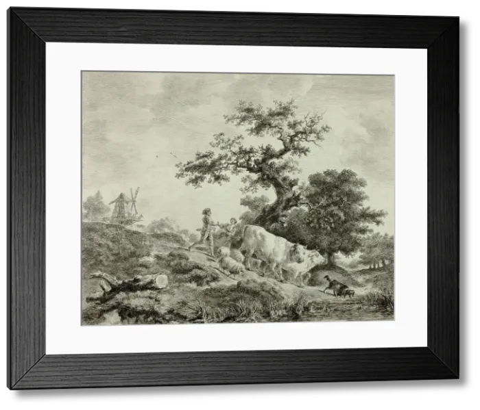 Framed Print : Landscape with Windmill, Young Man and Girl, and Two Oxen, n.d. Creator: Vivant Denon Framed Print : Landscape with Windmill, Young Man and Girl, and Two Oxen, n.d. Creator: Vivant Denon