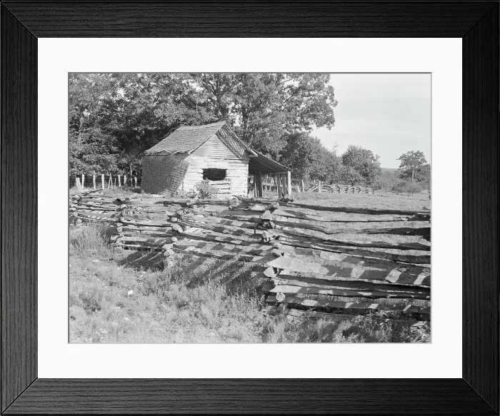 Framed Print : Split-log fence, North Central Arkansas along U.S. 62, 1938. Creator: Dorothea Lange Framed Print : Split-log fence, North Central Arkansas along U.S. 62, 1938. Creator: Dorothea Lange