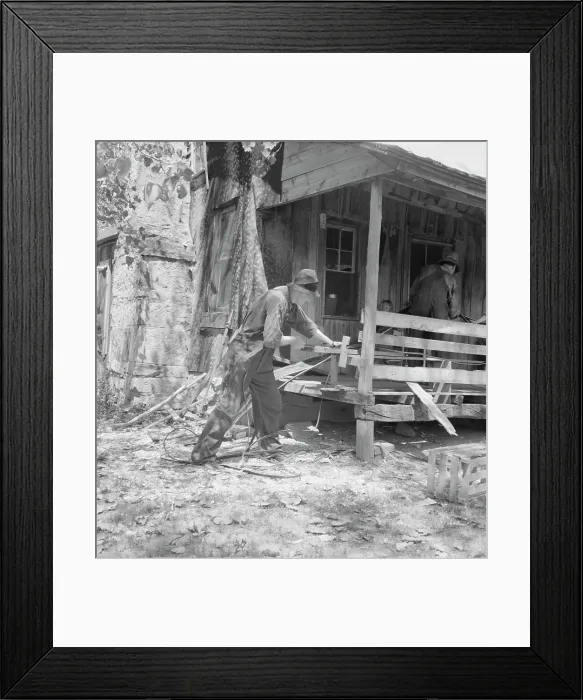 Framed Print : In Arkansas Hills (Ozarks) near Seligman, Missouri, splitting hickory for chair-bottoms, 1938. Creator: Dorothea Lange Framed Print : In Arkansas Hills (Ozarks) near Seligman, Missouri, splitting hickory for chair-bottoms, 1938. Creator: Dorothea Lange
