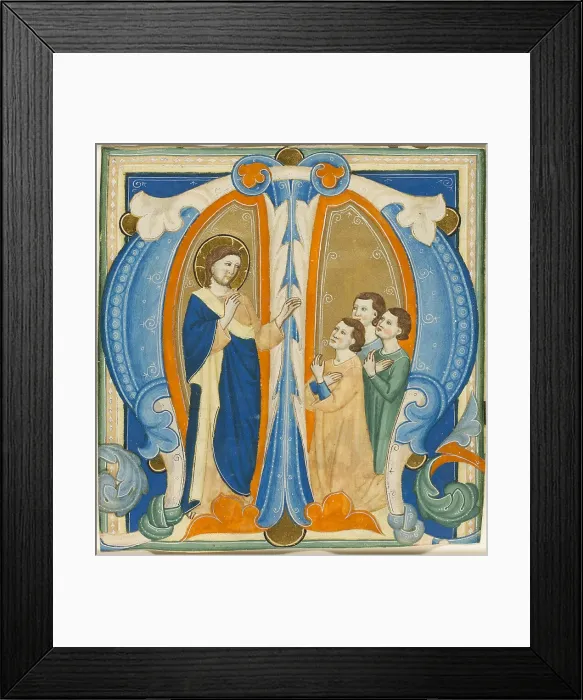 Framed Print : Christ Blessing Three Young Men, initial M from a Gradual, 1320 / 30. Creator: Maestro Daddesco Framed Print : Christ Blessing Three Young Men, initial M from a Gradual, 1320 / 30. Creator: Maestro Daddesco
