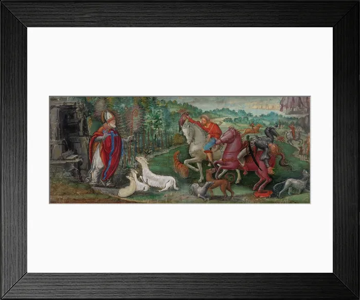 Framed Print : Miracle of the Deer of Saint Bassiano, from a Choir Book, 1500 / 10. Creator: Francesco Binasco Framed Print : Miracle of the Deer of Saint Bassiano, from a Choir Book, 1500 / 10. Creator: Francesco Binasco