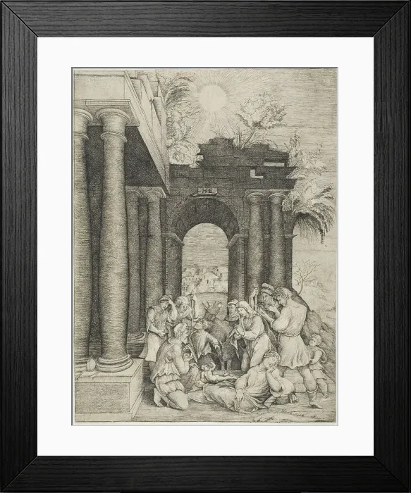 Framed Print : The Adoration of the Shepherds, c.1520. Creator: Master HFE Framed Print : The Adoration of the Shepherds, c.1520. Creator: Master HFE