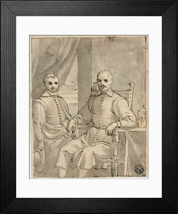 Framed Print : Portrait of a Seated Ecclesiastic and a Standing Boy, c.1610. Creator: Bernardo Castello Framed Print : Portrait of a Seated Ecclesiastic and a Standing Boy, c.1610. Creator: Bernardo Castello