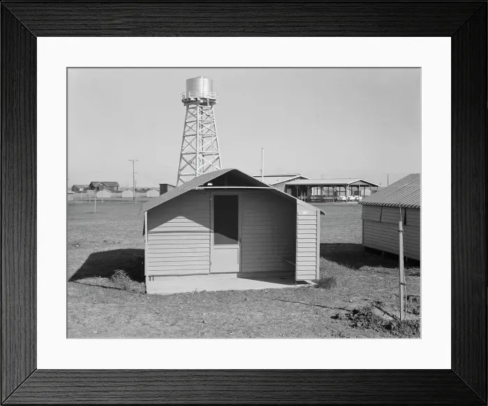 Framed Print : Toilet facilities at Westley camp, California, 1939. Creator: Dorothea Lange