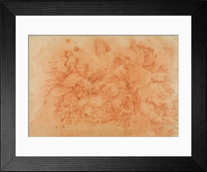 Framed Print : Allegorical Figures Holding the Papal Insignia, study after the Allegory of Divine... c.1650. Creator: Luca Giordano Framed Print : Allegorical Figures Holding the Papal Insignia, study after the Allegory of Divine... c.1650. Creator: Luca Giordano